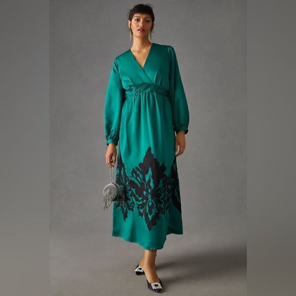 Anthropologie Nikasha Embroidered Satin Dress / Size S - Picture 3 of 9